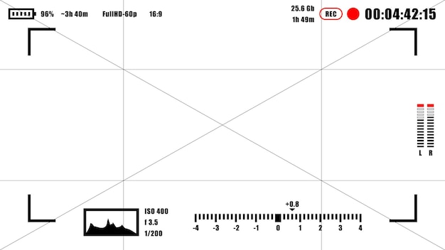 Sfondo di registrazione del mirino della fotocamera. Schermo di messa a fuoco della fotocamera.