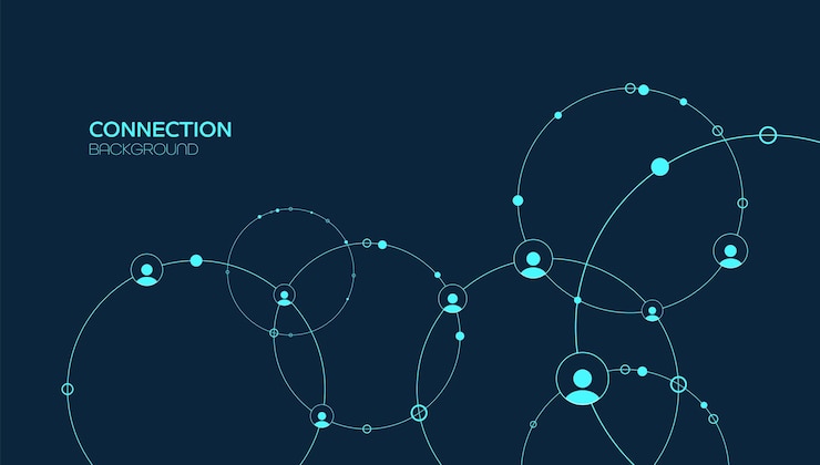 Sfondo di rete. Connessioni con punti, linee e icone di persone