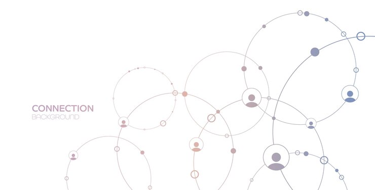 Sfondo di rete. Connessioni con punti, linee e icone di persone