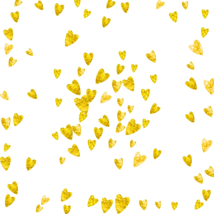 Vettore sfondo di san valentino con cuori glitter oro 14 febbraio giorno coriandoli vettoriali per il modello di sfondo san valentino trama disegnata a mano grunge