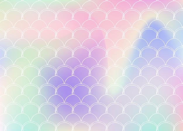 Sfondo di scale di sirena con sfumatura olografica. Transizioni di colore brillante. Banner e invito a coda di pesce. Motivo subacqueo e marino per feste femminili. Fondale fluorescente con squame di sirena.