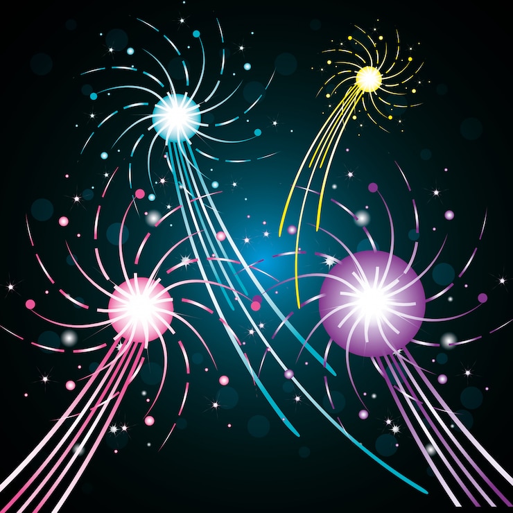 Vettore sfondo di scena celebrazione fuochi d'artificio