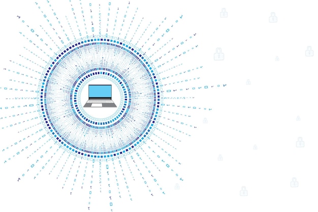 sfondo di sicurezza e protezione del computer portatile. abstract della tecnologia di visualizzazione e analisi dei big data.