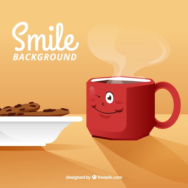 Sfondo di sorriso con la tazza di caffè felice