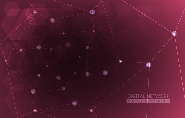 Sfondo di tecnologia Internet di connessione di rete digitale esagonale rosso