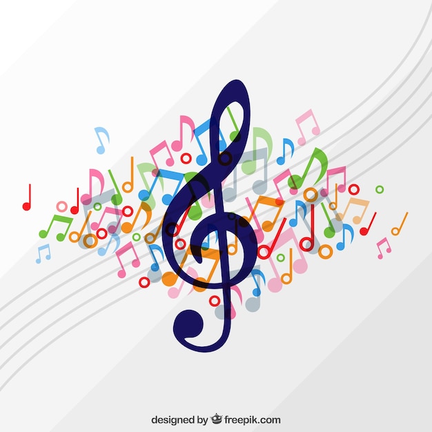 Sfondo di trecce chiavetta con pentagramma e note musicali colorate