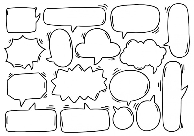 sfondo disegnato a mano Set di discorso carino eith testo in stile doodle