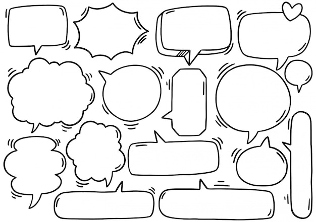 sfondo disegnato a mano Set di discorso carino eith testo in stile doodle