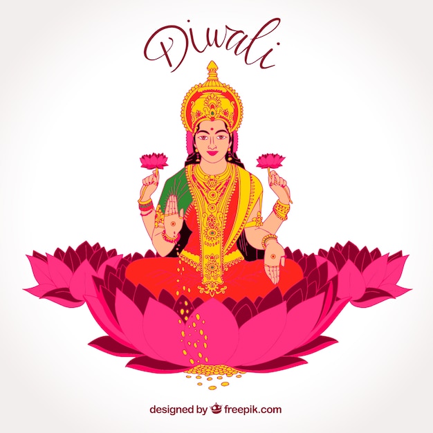 Sfondo Diwali con dea disegnata a mano