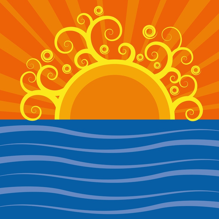 Sfondo estivo vettoriale Mare e sole sul design piatto