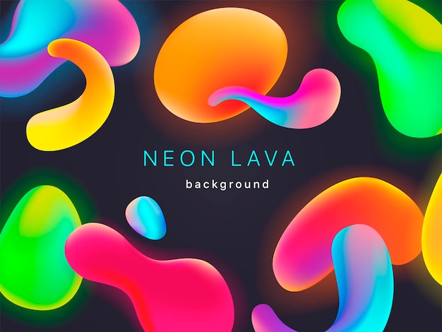 Sfondo geometrico della lampada lava al neon liquida Bolle di maglie multicolori a gradiente vivido su nero