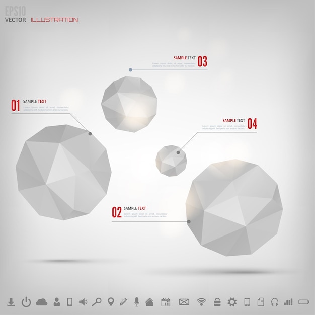 Sfondo geometrico poligonale astratto con elementi triangolari di icone web
