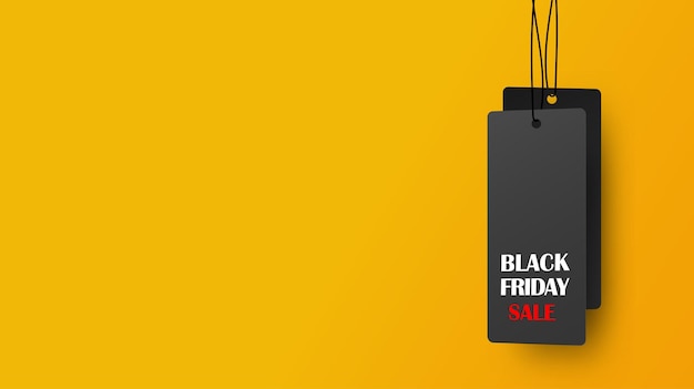 Sfondo giallo con etichetta Tag appesa Testo di vendita Black Friday Promozione weekend