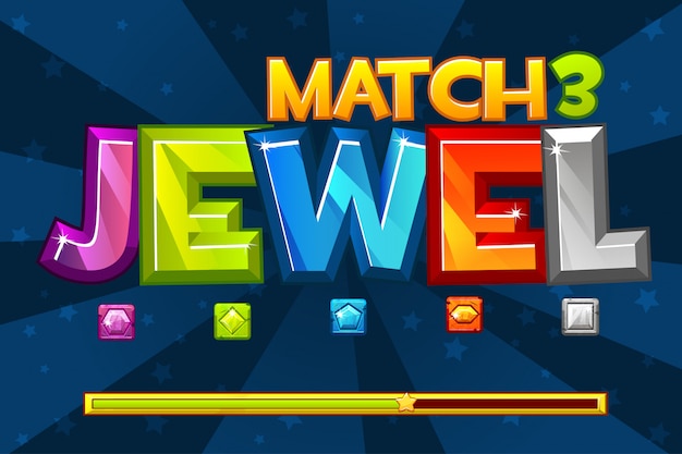sfondo Giochi GEMS Match3. Impostare icone preziose multicolori e gioco di caricamento, risorse grafiche GUI