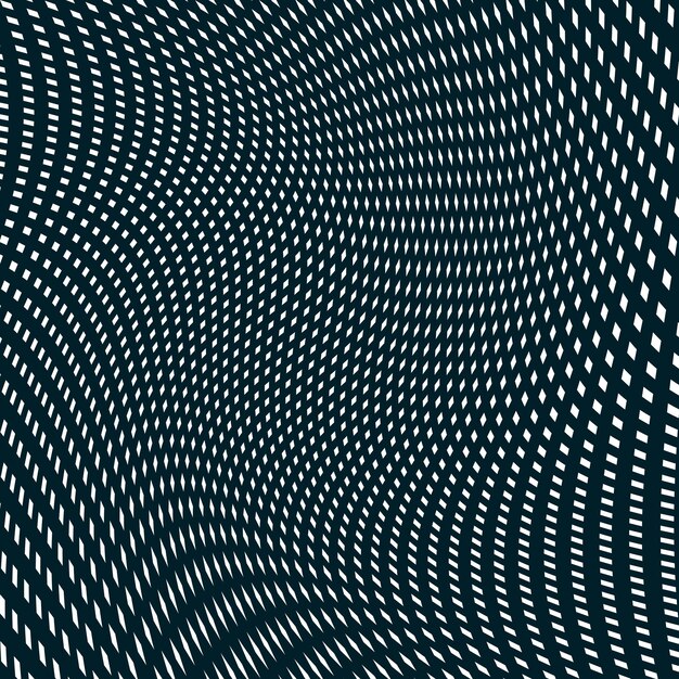 Sfondo illusorio con linee caotiche nere, stile moiré. Motivo trance geometrico a contrasto.