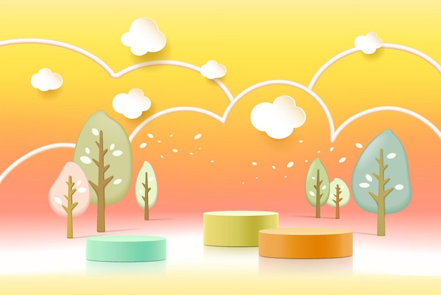 Sfondo minimo mock up con podio per la visualizzazione del prodotto rendering 3d