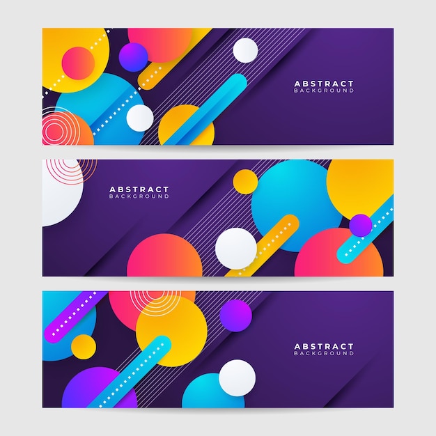 Sfondo moderno banner geometrico astratto colorato Tech banner design con cerchio triangolo quadrato e forme geometriche Modello di sfondo del modello di banner di progettazione grafica vettoriale astratta