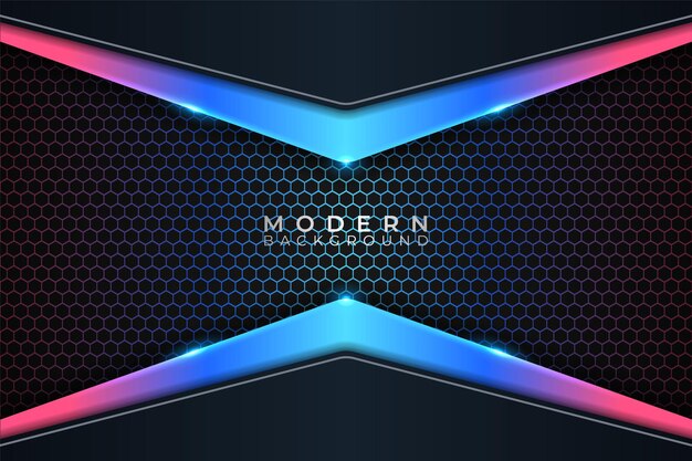 Sfondo moderno futuristico bagliore colorato neon con effetto esagono scuro