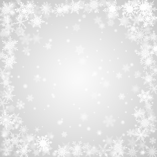 Sfondo natalizio di fiocchi di neve disposti in cerchio, in colori grigi