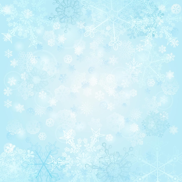 Sfondo natalizio di fiocchi di neve, nei colori azzurri