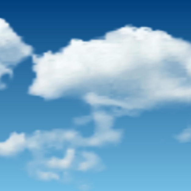 Sfondo naturale con nuvola sul cielo blu. Nuvola realistica su sfondo blu. Illustrazione vettoriale