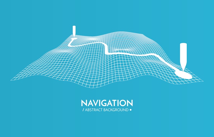Vettore sfondo navigatore gps. mappa tecnologica 3d