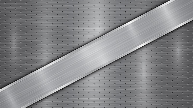 Sfondo nei colori grigio, costituito da una superficie metallica traforata con fori e una lastra lucida con texture metallica, riflessi e bordi lucidi