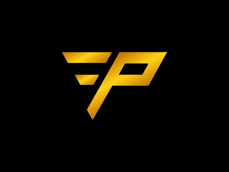 Vettore sfondo nero con lettere dorate fp e logo fp giallo