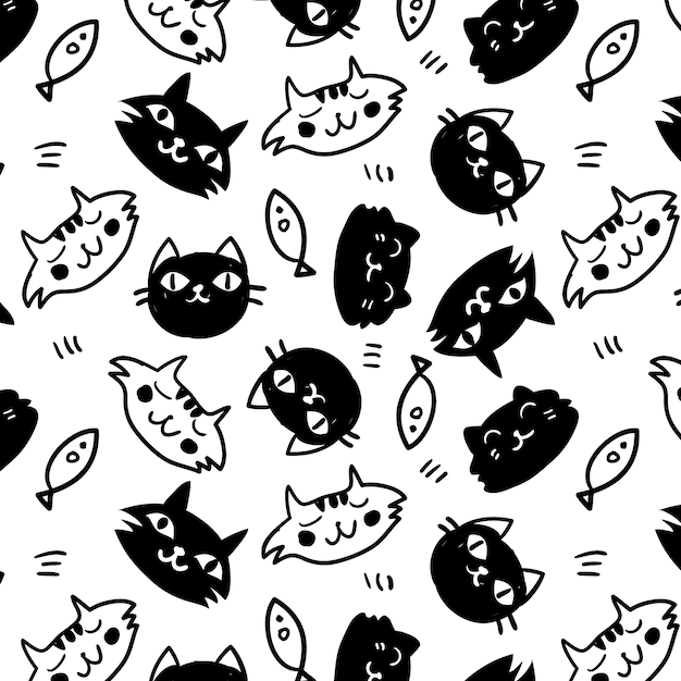 Sfondo nero e bianco di pattern di gatti