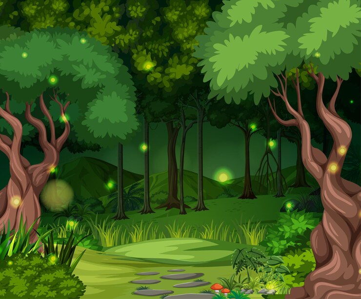 Vettore sfondo paesaggio foresta incantata