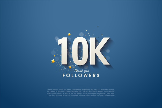 Sfondo per 10k follower con numeri bianchi su sfondo blu navy pulito.
