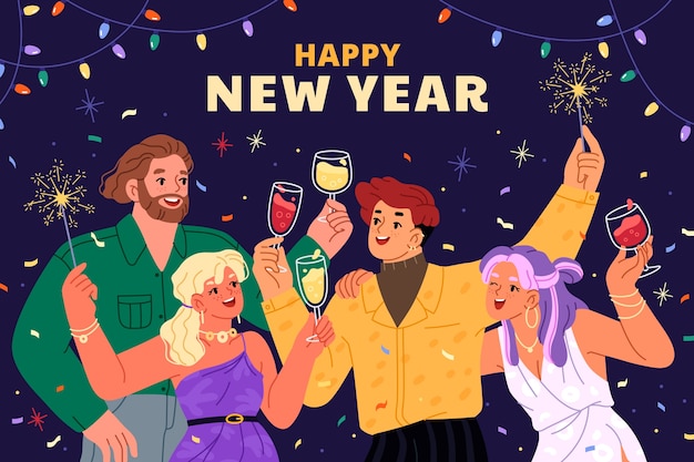 Sfondo piatto per la celebrazione del nuovo anno 2024