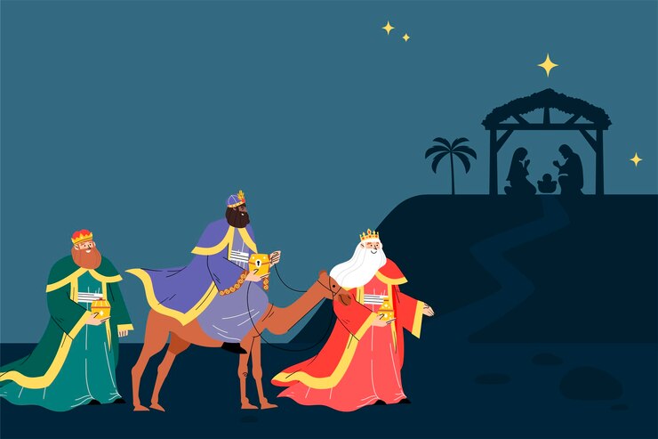 Vettore sfondo piatto reyes magos