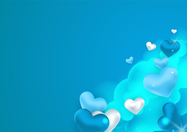 Sfondo poster banner blu con cuori di San Valentino. Banner di auguri di San Valentino. Sfondo vacanza orizzontale, intestazioni, poster, carte, sito Web. Illustrazione vettoriale