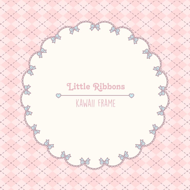 Sfondo rosa kawaii con cornice in pizzo e nastri