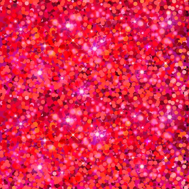 Sfondo rosso scintillante di particelle e stelle brillanti. Texture lucida e luccicante.