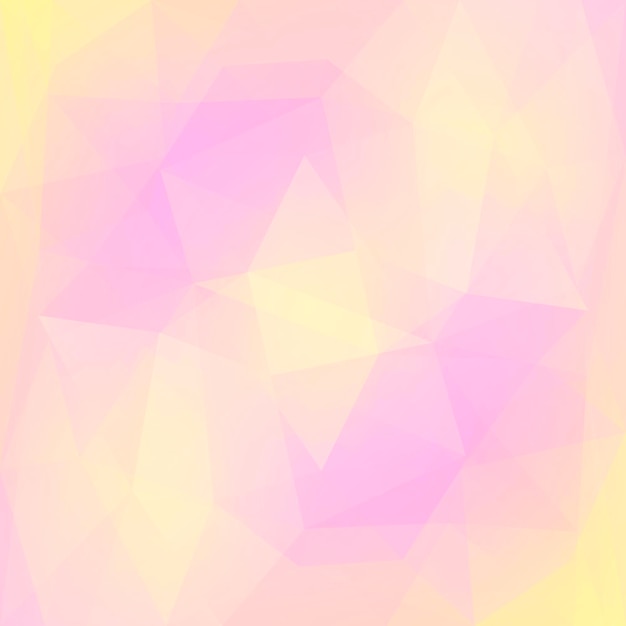 Sfondo sfumato triangolo quadrato astratto. Sfondo poligonale rosa e giallo caldo per applicazioni mobili e web. Bandiera astratta geometrica alla moda. Volantino del concetto di tecnologia. Stile mosaico.