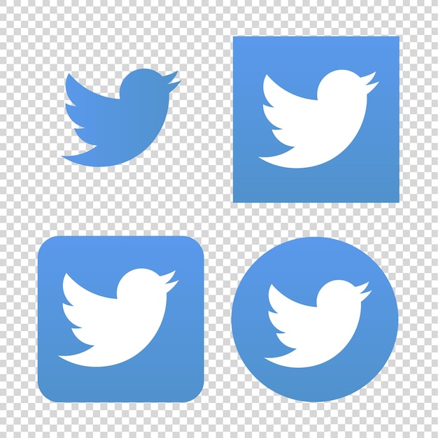 Sfondo trasparente del modello di set di design blu dell'icona di Twitter