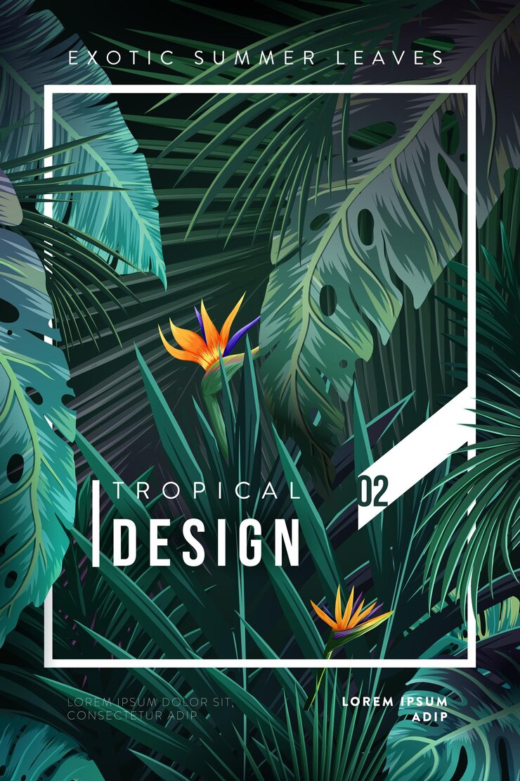 Vettore sfondo tropicale luminoso con piante della giungla. motivo esotico con foglie tropicali. illustrazione vettoriale