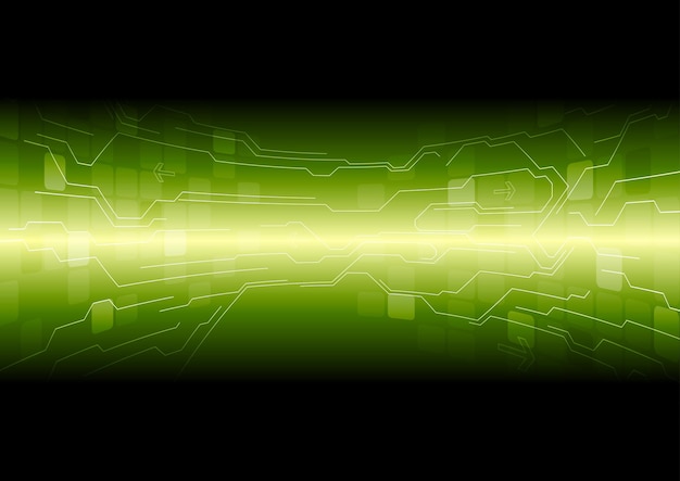 Sfondo verde tecnologico con linee e quadrati del circuito stampato Disegno vettoriale