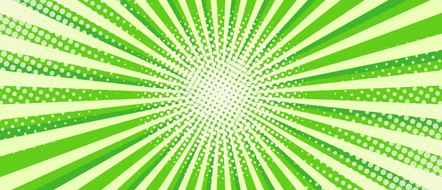 Sfondo verde vibrante Sunburst Illustrazione vettoriale geometrica radiale in stile mezzitoni comici