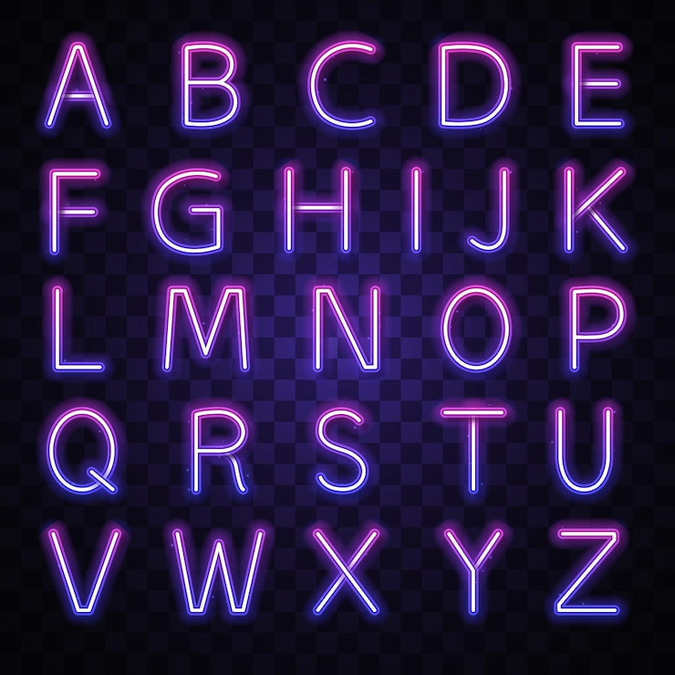 Vettore sfondo vettore segno gioco neon scuro retrò font tipografia classico alfabeto semplice