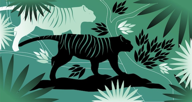Sfondo vettore tigre e foglia con combinazione di colori verde