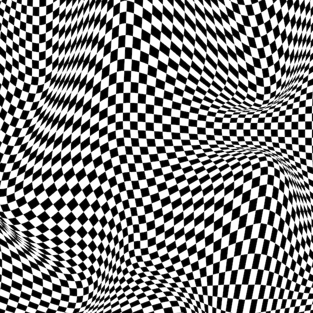 Sfondo vettoriale astratto a griglia curva in bianco e nero Motivo geometrico astratto in bianco e nero con quadrati Illustrazione vettoriale di illusione ottica a contrasto