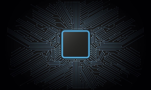 Sfondo vettoriale astratto blu brillante con spazio per la copia al centro per il tuo design Chip CPU astratto perfetto per la tecnologia di intelligenza artificiale Concetto di valuta criptata