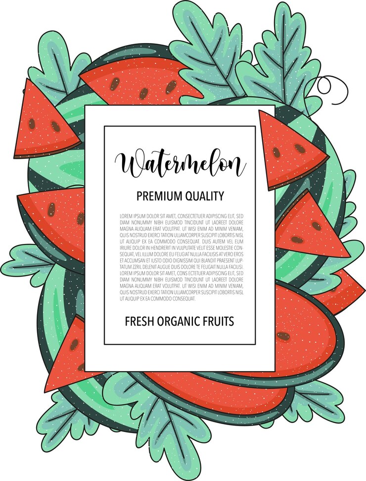 Sfondo vettoriale con anguria intera e pezzi Card design con frutta
