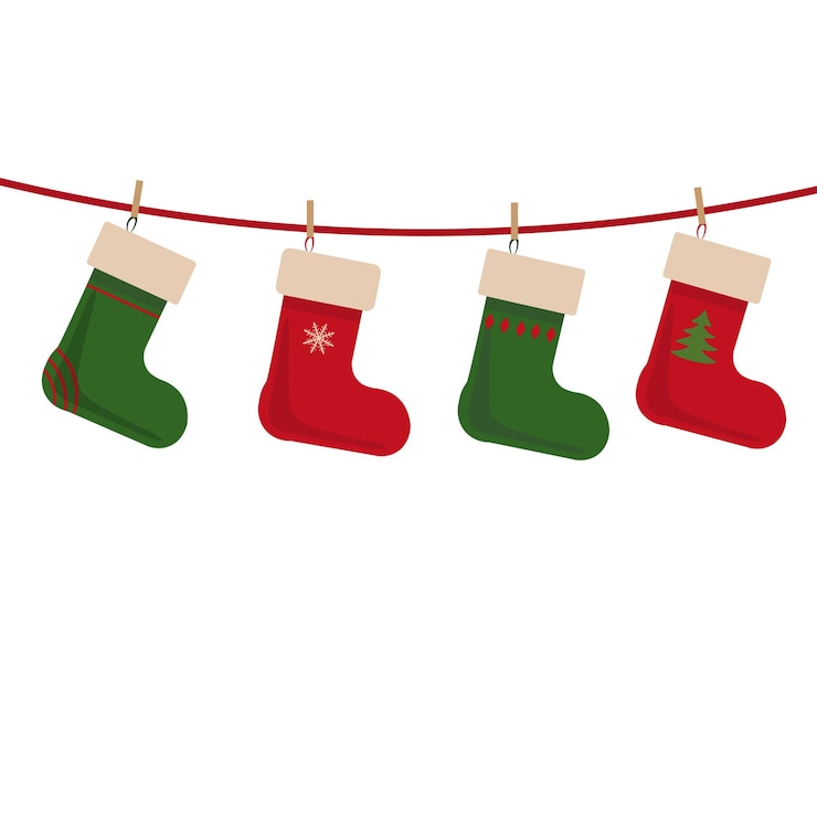 Vettore sfondo vettoriale di calzini di natale vari calzini di natale appesi a una corda