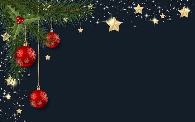 Sfondo vettoriale di lusso nero di Natale e Capodanno con decorazioni invernali