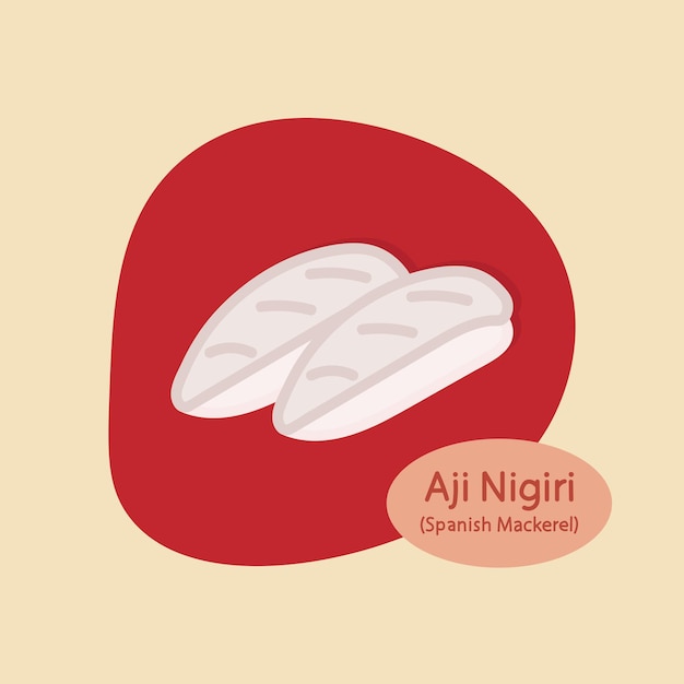 Sgombro Aji Nigiri Sushi cibo giapponese cibo disegnato a mano illustrazione vettoriale