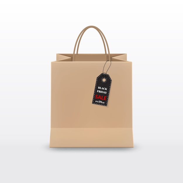 Shopping bag in carta con manici e cartellino originale